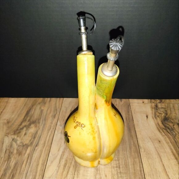 French Oil &Vinegar Hand Painted Olive Cruet Double Neck Dispenser - Picture 1 of 10
